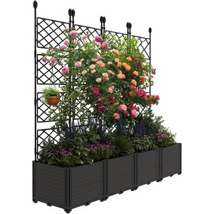 Coucheta 3/4/7-Piece Raised Garden Bed with Trellis, Vertical Planter Box & Privacy Screen for Climbing Plants, Metal Frame,Black - 1 of 1