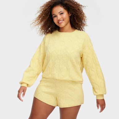 Women's Daisy Floral Embossed Terry Crewneck Sweatshirt Yellow - Roller Rabbit x Target XXS