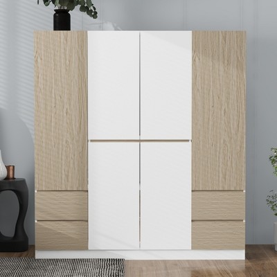 Whisen 6-Doors Wooden Wardrobe Storage with Drawers for Bedroom