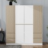 Vynxaria 6-Door Wooden Wardrobe with 2 Drawers Inside - Chic White & Natural Storage for Bedroom Essentials - 3 of 4