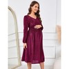 Maternity Velvet Dress V Neck Long Sleeve High Waisted Midi Dress Baby Shower Photoshoot - 3 of 4