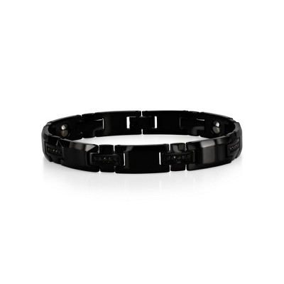 Metallo Magnetic Tungsten, CZ Bracelet - Black Plated - Black - 8.5 Inch