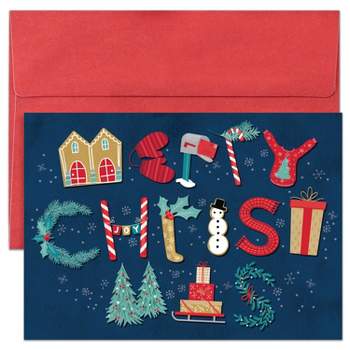 Masterpiece Studios Holiday Collection 16-Count Boxed Christmas Cards with Envelopes, 5.6" x 7.8", Holiday Typography (963700)