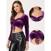 INSPIRE CHIC Women's Velvet Drawstring Sweetheart Neck Puff Long Sleeve Party Crop Top - 2 of 4
