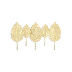 HomeRoots 18" Golden Aluminum Leaf Five Hook Wall Mount Coat Rack - 1 of 4