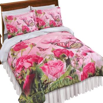 Collections Etc 3-Piece Butterfly Roses Quilted Comforter Set