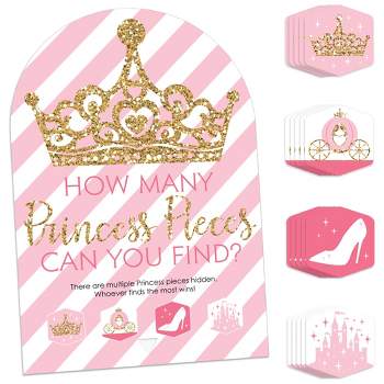Big Dot of Happiness Little Princess Crown Pink Baby Shower or Birthday Party Scavenger Hunt - 1 Stand and 48 Game Pieces - Hide and Find Game