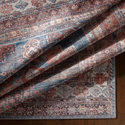 Classic Blue Chenille Rectangular Easy-Care Rug 6'7" x 9'