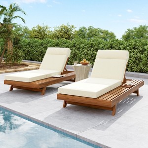 Christopher Knight Home Darla Outdoor Acacia Wood Adjustable Chaise Lounge with Water-Resistant Cushions (Set of 2) - 1 of 4