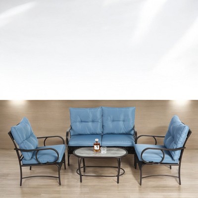 Mshliw 4-Piece Outdoor Patio Furniture Set, Wicker Rattan Sofa with Cushions, Steel Table, Comfortable & Durable