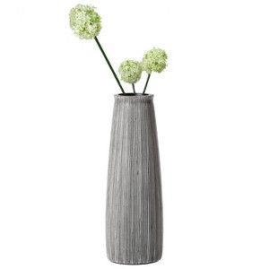 Uniquewise Decorative Modern Round Table Centerpiece Flower Vase with Gray Striped Design - 1 of 4