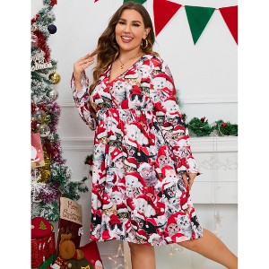 Christmas Plus Size Women's Casual Long Sleeve Dress Vintage 1950's Party Cocktail Dress - 1 of 4