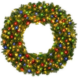 Best Choice Products Artificial Pre-Lit Fir Christmas Wreath Decoration w/ Multicolor Lights, Tips - 1 of 4
