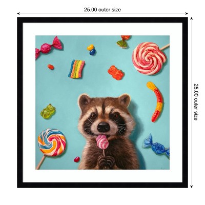 Sweet Tooth Raccoon Turquoise Lithograph Framed Wall Art 25 x 25