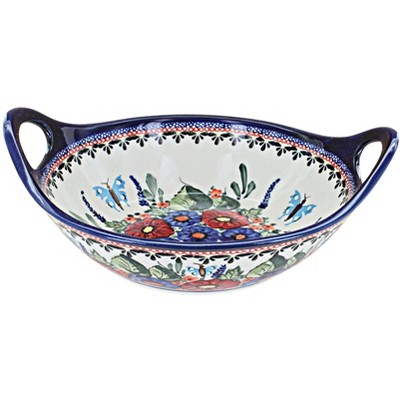 Blue Rose Polish Pottery Floral Butterfly Large Mixing Bowl, 1