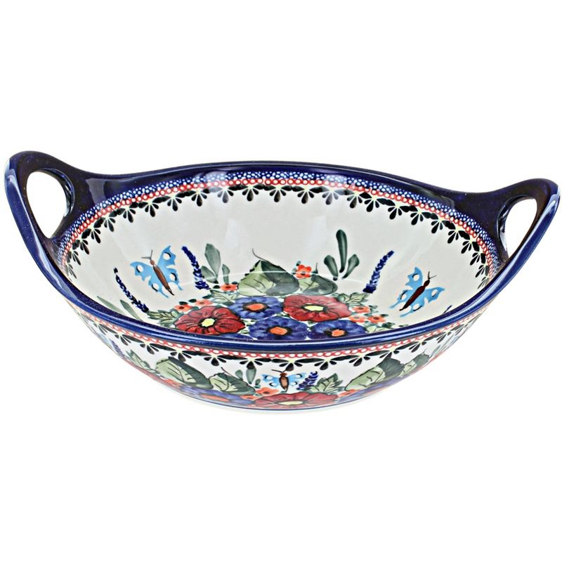 Blue Rose Polish Pottery 1813 Zaklady Small bowl with Handles, 1 of 2