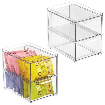 2-Drawer Stackable Organizer for Kitchen or Pantry - Set of 2 - Clear
