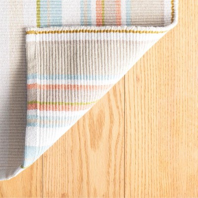 Sky Blue and Beige Handwoven Cotton Stripe Rug, 5' x 8'