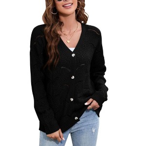 Women's Lightweight Crochet Cardigan Long Sleeve Hollow Out Kint Sweaters - 1 of 4