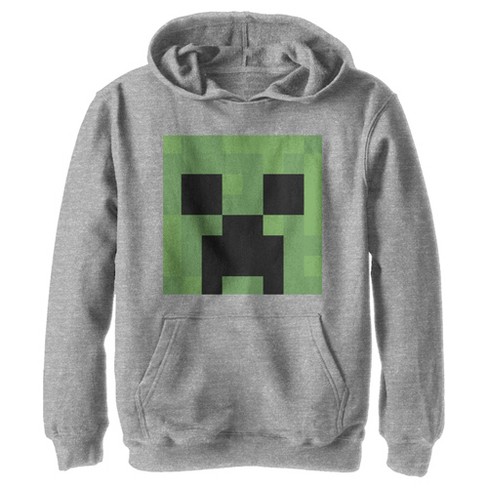Boy's Minecraft Creeper Face Pull Over Hoodie - Athletic Heather - Large