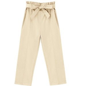 Girls High Waist Paperbag Pants Casual Fit Tapered Trousers with Pockets - 1 of 3