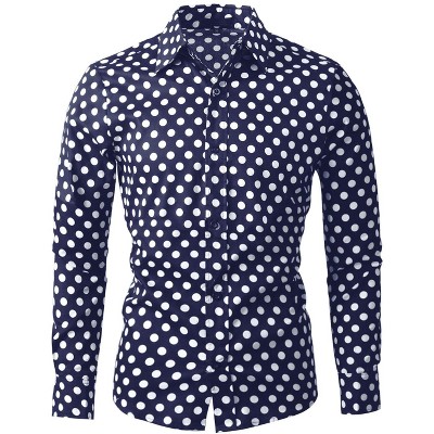 Lars Amadeus Men's Polka Dots Printed Long Sleeve Button Down Slim Dress Shirt
