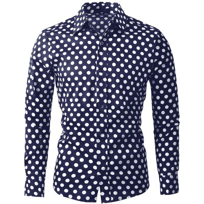 Lars Amadeus Men's Polka Dots Long Sleeves Dress Button Down Shirt