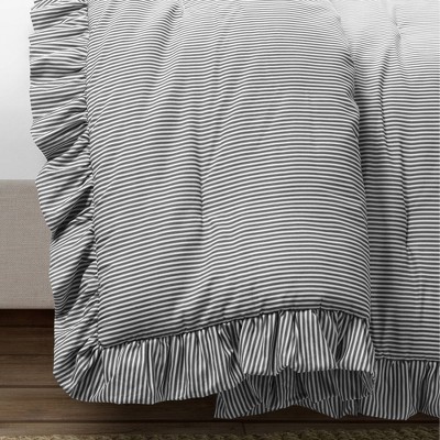 Lush Decor Lush Décor 3pc Full/Queen Reyna Striped Reversible Comforter Bedding Set Gray/White: Polyester, Machine Washable, Includes Shams — фото 3