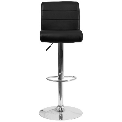 Black Vinyl Adjustable Height Swivel Bar Stool with Chrome Base