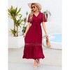 Coolmee Women's Short Sleeve Maxi Dress V Neck High Waist Lace Dress Casual Flowy A Line Beach Dress - 3 of 4