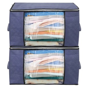 Racxily 2 Pcs Clothes Storage Bag, 90 L Large Capacity Foldable Closet Organizer w/ Thick Fabric Clear Window Dual-Zipper - 1 of 4