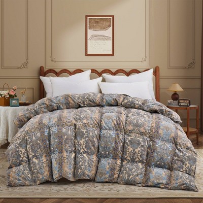 Peace Nest All Season Paisley Floral Goose Feather Fiber Comforter Duvet Insert Vintage Style
