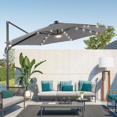 Sonkuki 11FT Round Offset Outdoor Patio Solar LED Cantilever Umbrella with Aluminium Pole