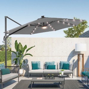 Sonkuki 11FT Round Offset Outdoor Patio Solar LED Cantilever Umbrella with Aluminium Pole - 1 of 4