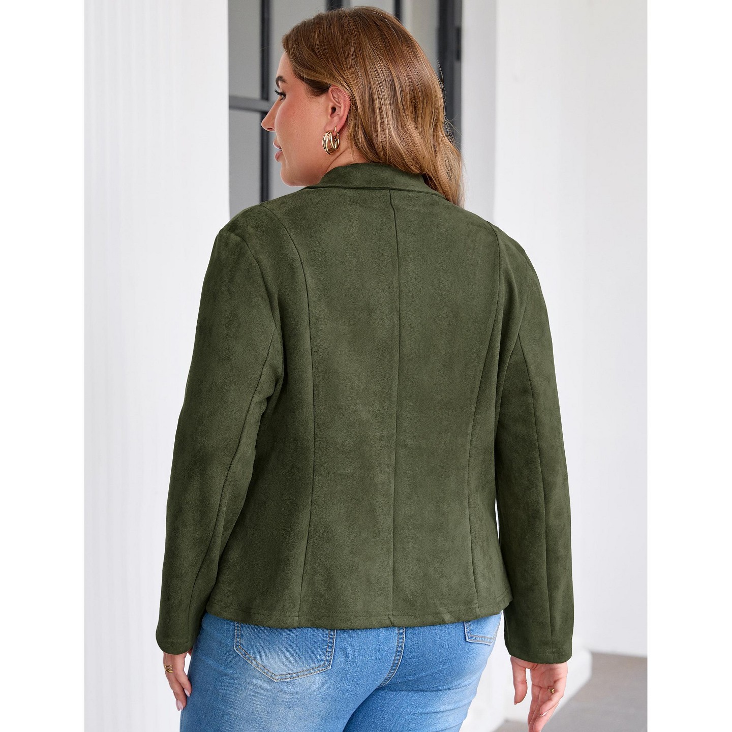 Женская куртка YesFashion Women Plus Size Blazer Jacket, Notched Lapel Single‑Button Suit Coat, Long Sleeve Business Casual Outerwear — фото 4