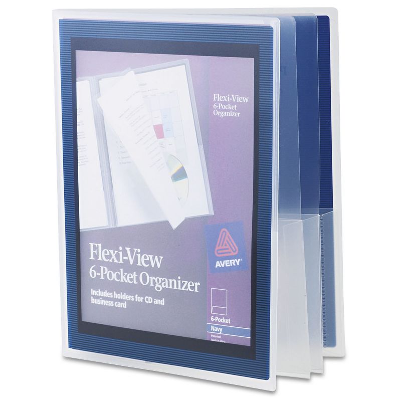 Avery Flexi-View Six-Pocket Polypropylene Organizer 150-Sheet Cap. Translucent/Navy 47696, 4 of 9