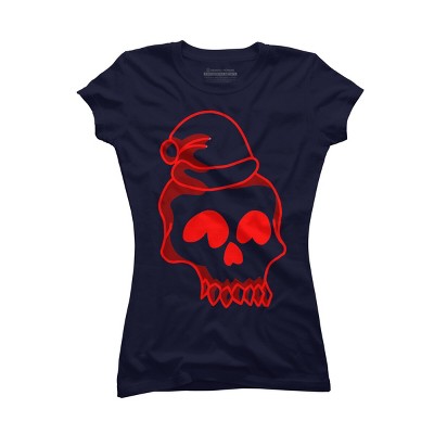 Junior's Design By Humans Christmas love skull By Genthebunny T-Shirt