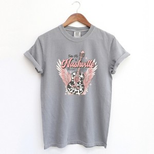 Simply Sage Market Women's Take Me To Nashville Winged Guitar Short Sleeve Garment Dyed Tee - 1 of 2