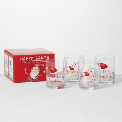 Sullivans Santa Low Ball Drink Glasses Set of 4, 4"H Multicolored