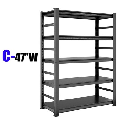 ROOMTEC 5 Tier Industrial Metal Storage Shelving, Adjustable Heavy Duty Garage Storage Rack, Standing Shelves Unit (72"H x 47.2"W x 23.6"D)