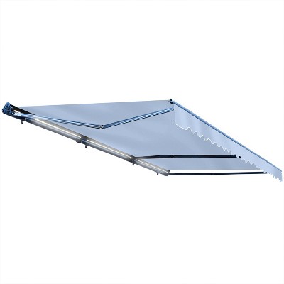 Silver Gray Motorized Patio Awning with LED Lights, 13 x 10 ft