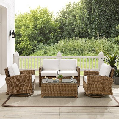 Bradenton 4-Person Weathered Brown Outdoor Conversation Set with Sunbrella White Cushions