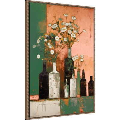 Botanic-Inspired Framed Canvas Wall Art with Weathered Embellishment