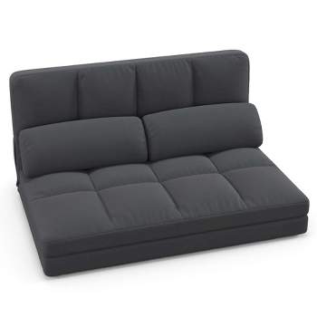 Costway Floor Sofa Bed with 2 Pillows 6 Positions Adjustable Backrest Velvet Cover Dark Grey/Light Grey