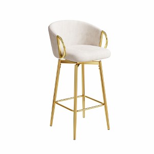 Lirago Set of 2 Velvet Swivel Bar Stools-30" Modern High Back Chairs with Gold Accents for Home and Commercial Use - 1 of 4