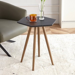 Modern Minimalism Black Faux Marble End&Side Table, Small Accent Coffee Table,Hexagon - 1 of 4