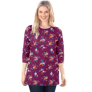 Woman Within Perfect Printed Long-Sleeve Crewneck Tee - 1 of 4