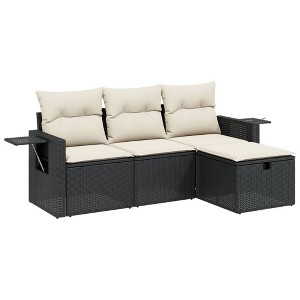 vidaXL 4 Piece Patio Sofa Set with Cushions Black and Cream Poly Rattan - without storage - 1 of 4