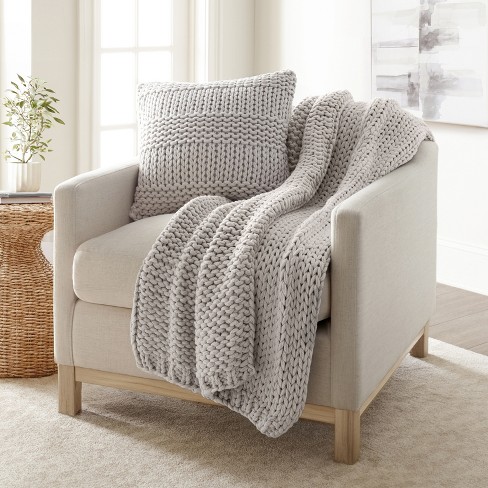 Chunky Knit Throw Blanket And Decor Pillow Bundle Becky Cameron Light Gray Throw Target