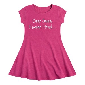 Girls' - Instant Message - Santa I Tried Christmas Fit & Flair Cap Sleeve Graphic Dress - 1 of 4